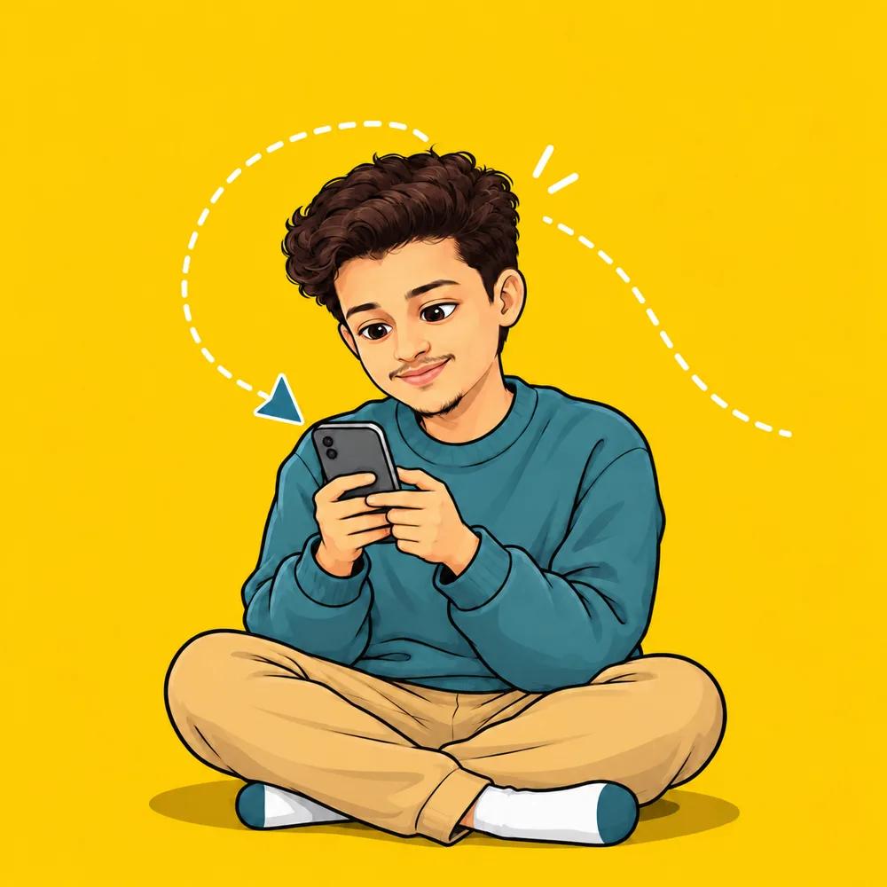 A young man sitting with his phone